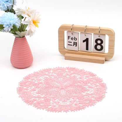 2 Pack Lace Placemats, 10.6 Inch Round Washable Embroidered Lace Doilies, Elegant Floral Table Mats for Dining Table, Home Decor, Wedding & Christmas Party(Bright Pink)