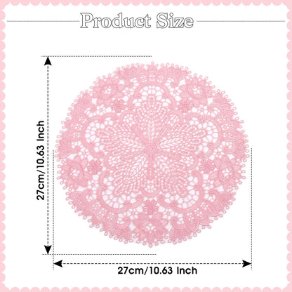 2 Pack Lace Placemats, 10.6 Inch Round Washable Embroidered Lace Doilies, Elegant Floral Table Mats for Dining Table, Home Decor, Wedding & Christmas Party(Bright Pink)