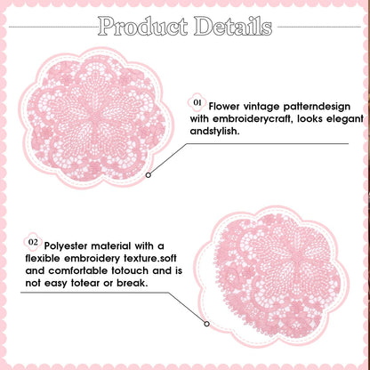 2 Pack Lace Placemats, 10.6 Inch Round Washable Embroidered Lace Doilies, Elegant Floral Table Mats for Dining Table, Home Decor, Wedding & Christmas Party(Bright Pink)