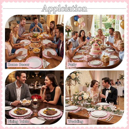 2 Pack Lace Placemats, 10.6 Inch Round Washable Embroidered Lace Doilies, Elegant Floral Table Mats for Dining Table, Home Decor, Wedding & Christmas Party(Bright Pink)