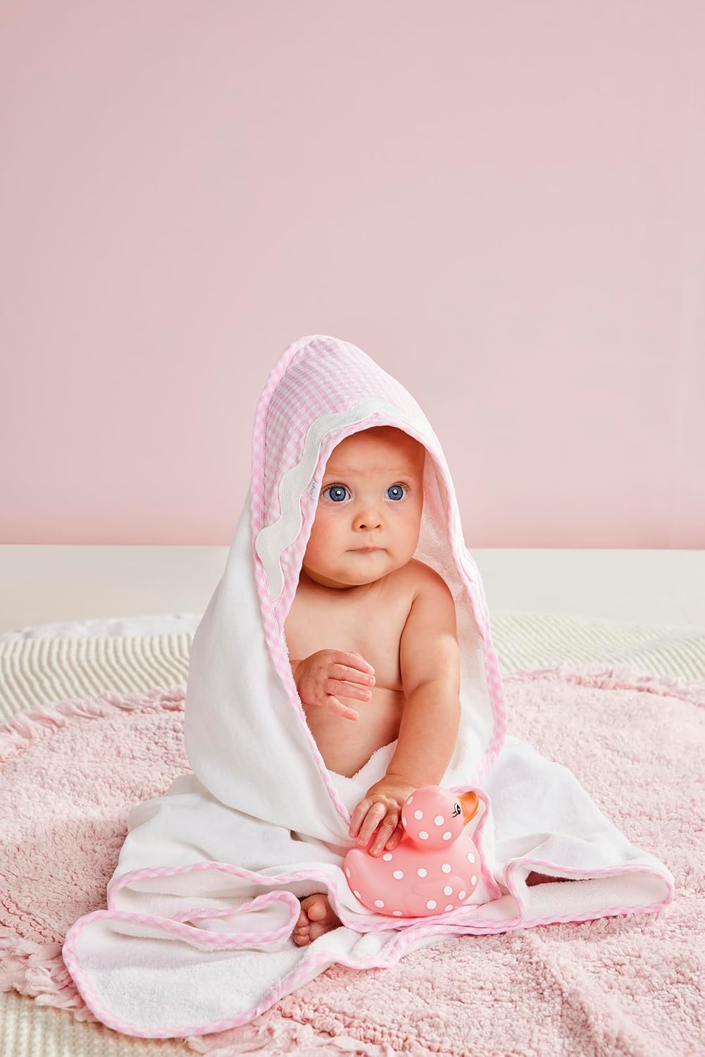 Children's Pink Gingham Hooded Towel