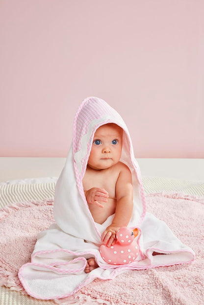 Children's Pink Gingham Hooded Towel