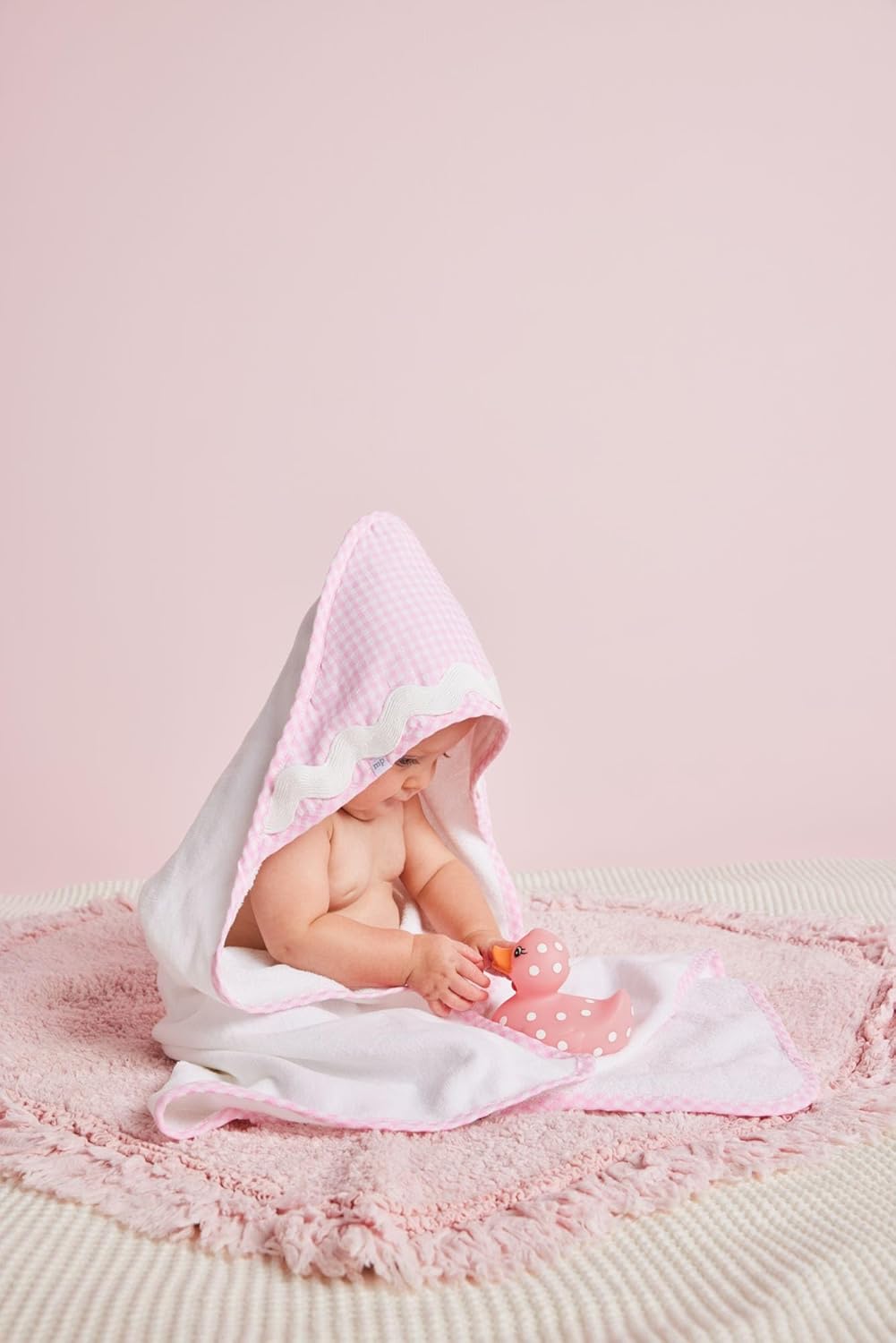 Children's Pink Gingham Hooded Towel