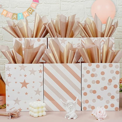 Metallic Rose Gold Tissue Paper, 60 Sheets Shiny Rose Gold Tissue Paper Sheets for Gift Bags Crafts Wrapping Gifts Packaging, Tissue Paper Bulk for Girls Women Birthday Wedding Baby Shower Party