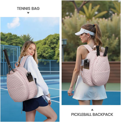 Tennis Bags for Women, Quilted Pickleball Tennis Racket Bag Backpack