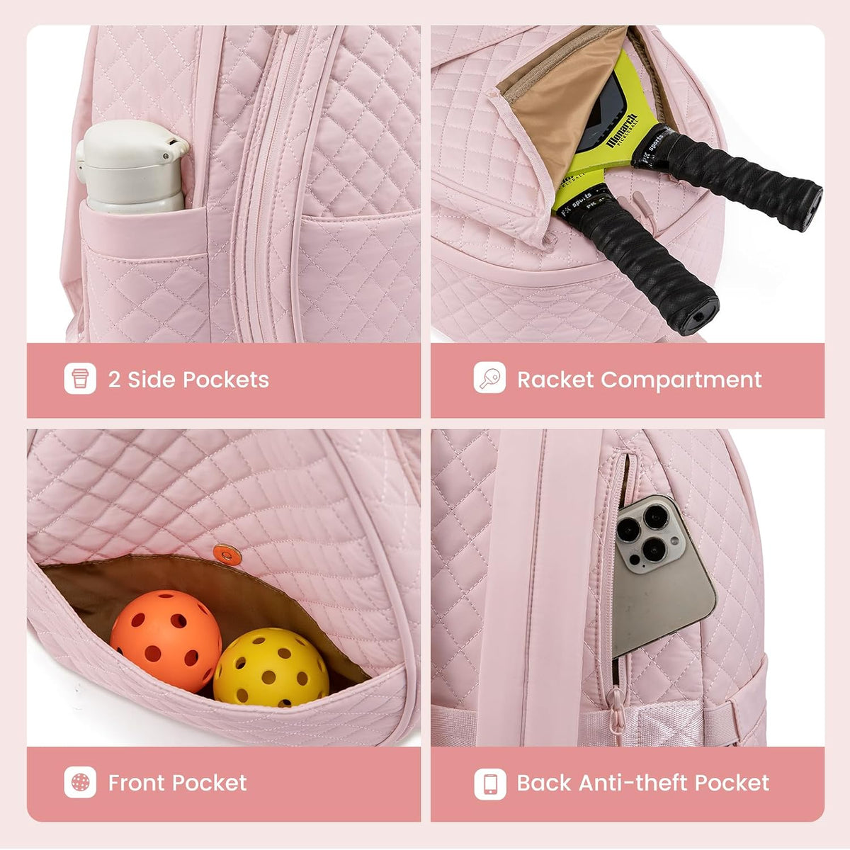 Tennis Bags for Women, Quilted Pickleball Tennis Racket Bag Backpack