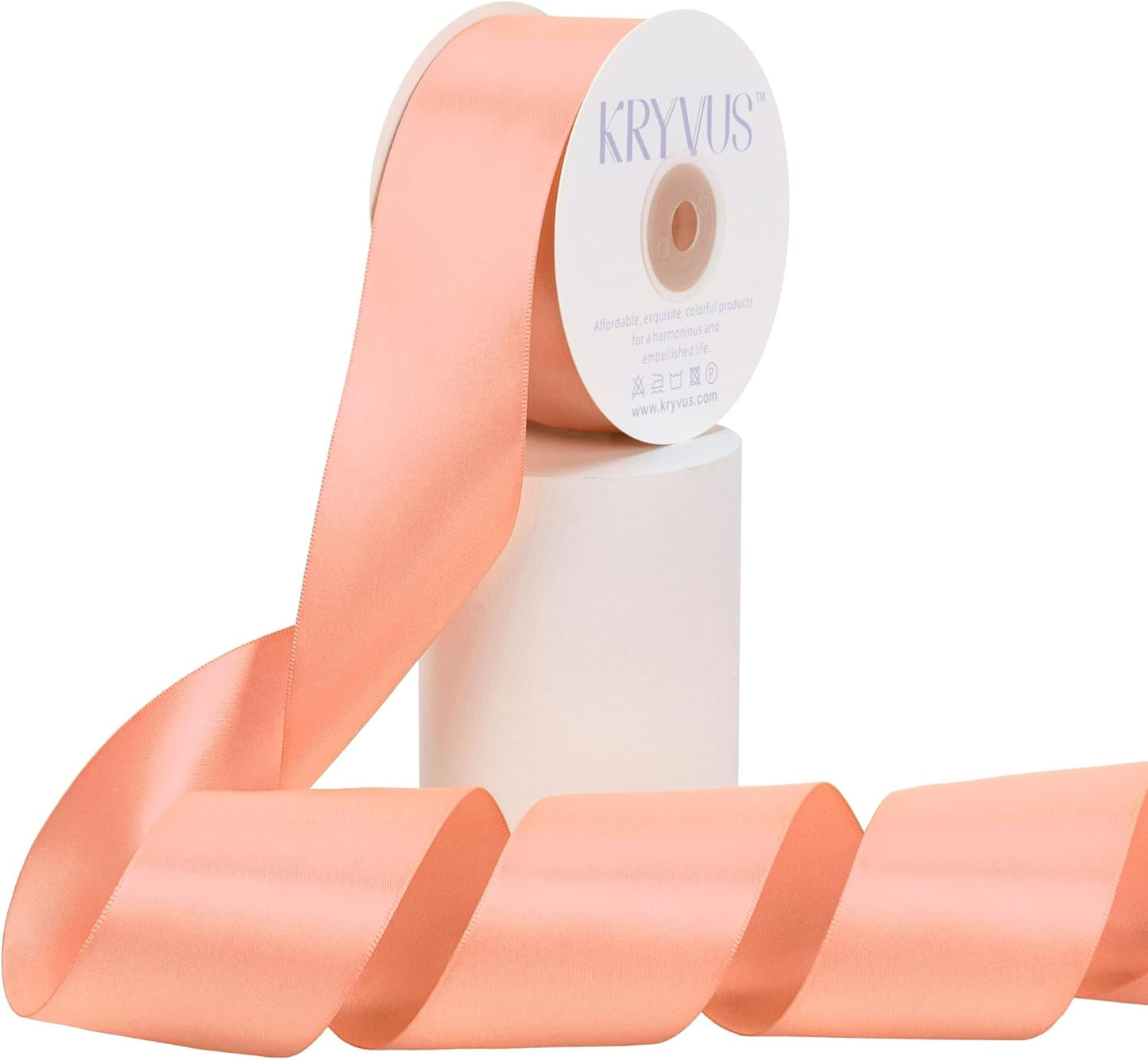 Peach Satin Ribbon, Double Faced 2 Inch X 25 Yards Peach Ribbon, Premium Satin Ribbons for Gift Wrapping, Crafts, Hair Bow Making, Sewing, Flower Bouquet, Wedding Party Decor