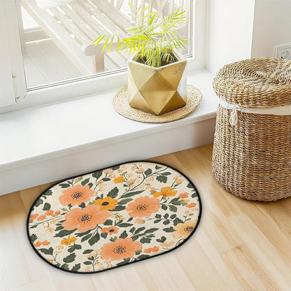 Peach Flower Design Oval 16x24 Inches Absorbent Bath Mat, Non Slip Soft Plush Bath Rug with TPR Backing for Home Kitchen Bathroom