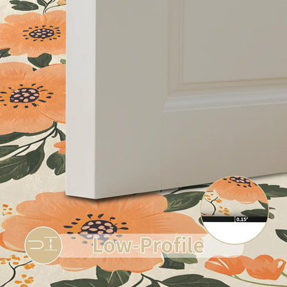 Peach Flower Design Oval 16x24 Inches Absorbent Bath Mat, Non Slip Soft Plush Bath Rug with TPR Backing for Home Kitchen Bathroom