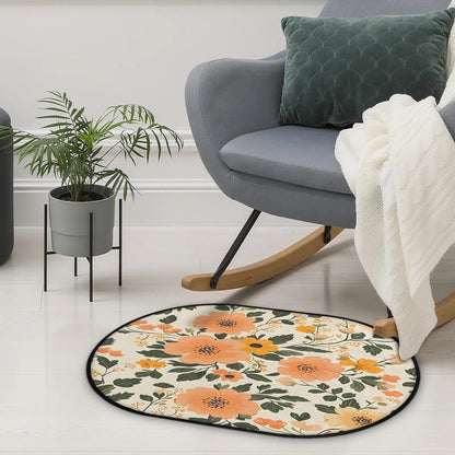 Peach Flower Design Oval 16x24 Inches Absorbent Bath Mat, Non Slip Soft Plush Bath Rug with TPR Backing for Home Kitchen Bathroom