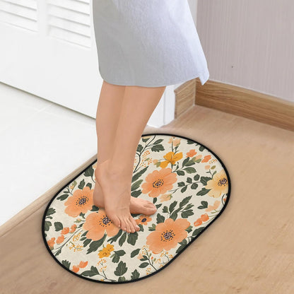 Peach Flower Design Oval 16x24 Inches Absorbent Bath Mat, Non Slip Soft Plush Bath Rug with TPR Backing for Home Kitchen Bathroom