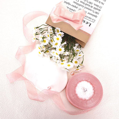 Pink Ribbon for Flower Bouquet 1 Inch 50 Yards Sheer Mothers Day Gift Basket Ribbon Tulle Ribbon for Gift Wrapping Ribbons for Crafts Ribbon for Hair Thin Ribbon for Wedding Decorations Party