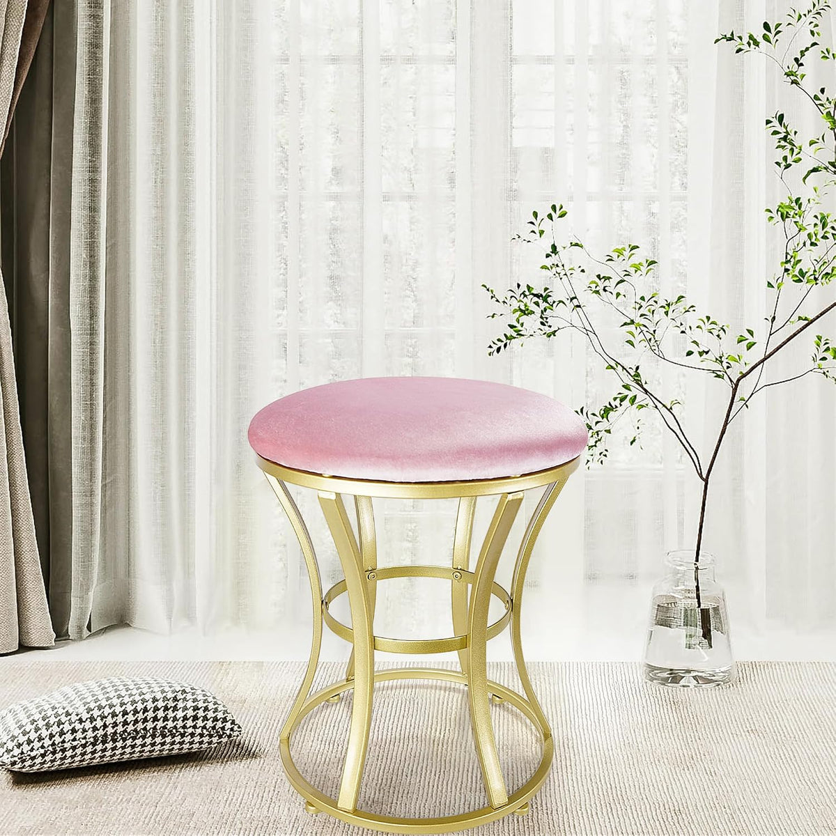 Vanity Chair, Small Velvet Vanity Stool & Ottoman Bench for Bathroom, Dorm