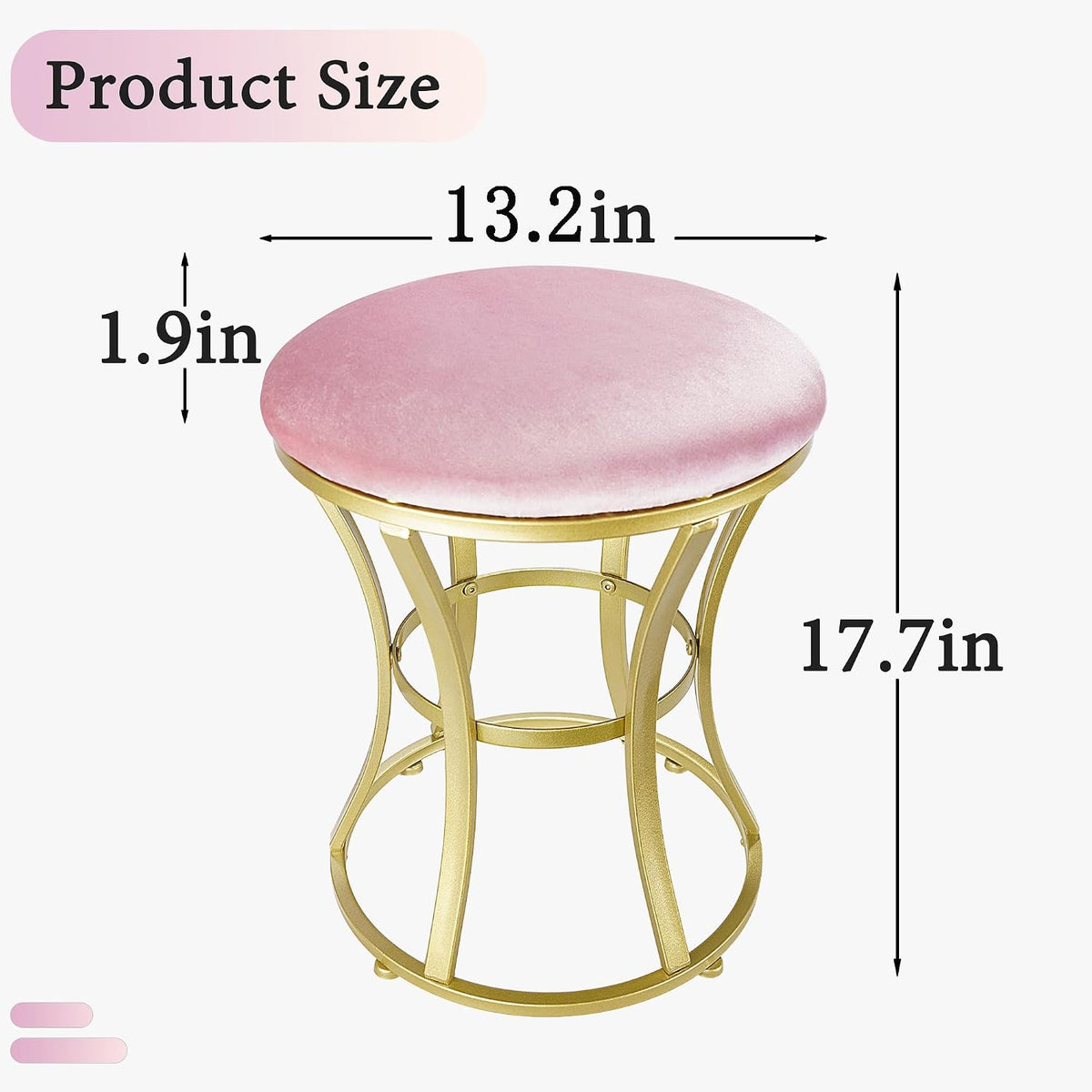 Vanity Chair, Small Velvet Vanity Stool & Ottoman Bench for Bathroom, Dorm
