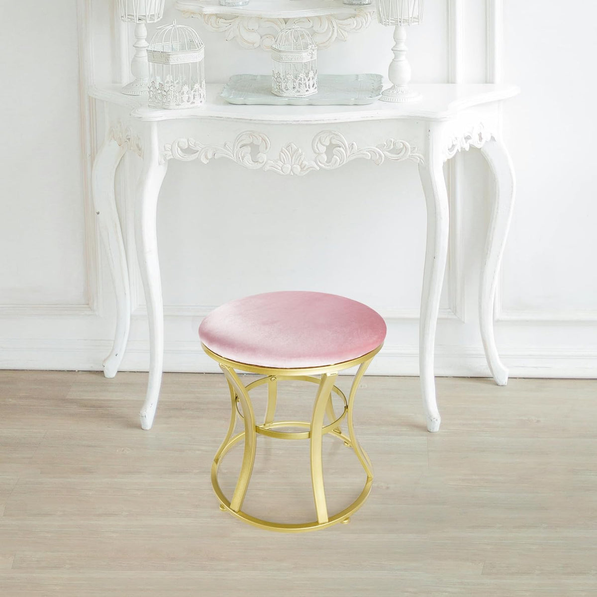 Vanity Chair, Small Velvet Vanity Stool & Ottoman Bench for Bathroom, Dorm