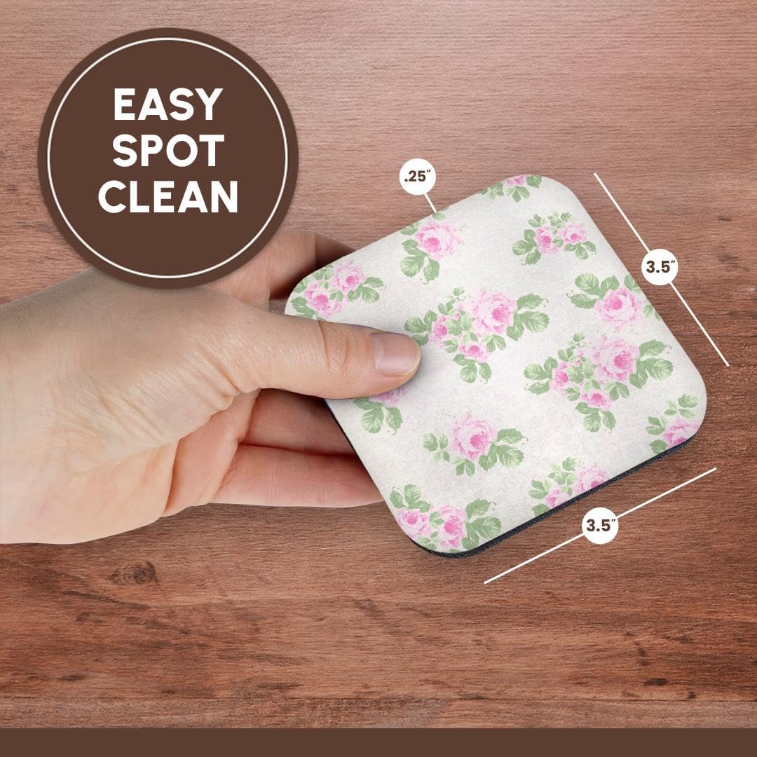 Vintage pink roses pattern - rose flowers on light cream damask - shabby chic Sun-Faded look floral - Soft Coasters, set of 4