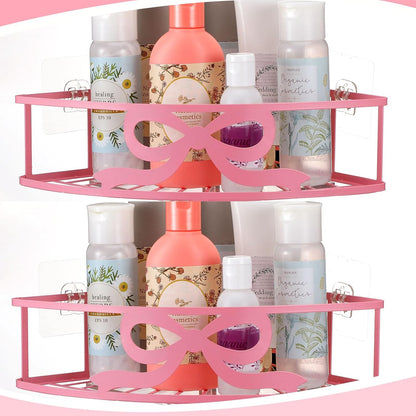 2 Pcs Pink Corner Shower Caddy Pink Bow Shower Shelves Organizer No Drilling Coquette Corner Caddy with 5 Adhesive Hooks Preppy Wall Mounted Decor Shelves for Bathroom Kitchen Bedroom Dorm