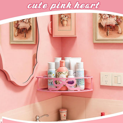 2 Pcs Pink Corner Shower Caddy Pink Bow Shower Shelves Organizer No Drilling Coquette Corner Caddy with 5 Adhesive Hooks Preppy Wall Mounted Decor Shelves for Bathroom Kitchen Bedroom Dorm