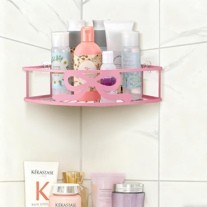 2 Pcs Pink Corner Shower Caddy Pink Bow Shower Shelves Organizer No Drilling Coquette Corner Caddy with 5 Adhesive Hooks Preppy Wall Mounted Decor Shelves for Bathroom Kitchen Bedroom Dorm