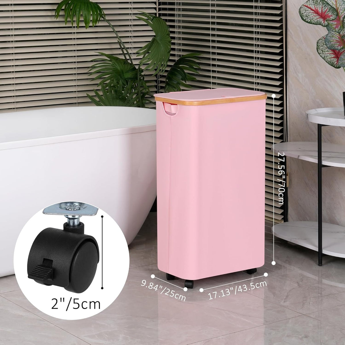 75L Laundry Hamper with Wheels,Clothes Hamper for Laundry,Laundry Basket with Lid and Inner Bag, for Laundry Room, Bedroom, Dormitory Storage,Pink