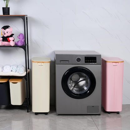 75L Laundry Hamper with Wheels,Clothes Hamper for Laundry,Laundry Basket with Lid and Inner Bag, for Laundry Room, Bedroom, Dormitory Storage,Pink