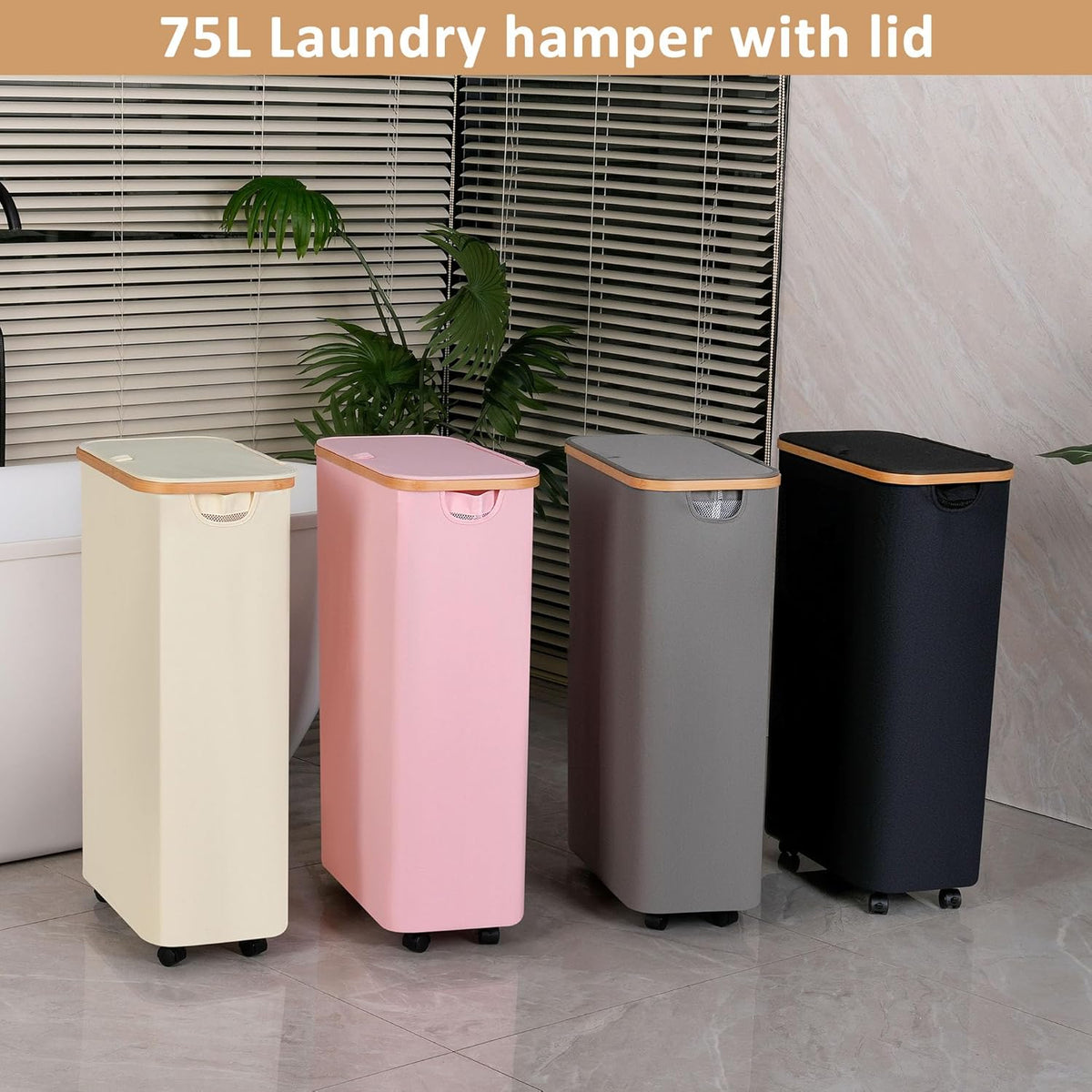 75L Laundry Hamper with Wheels,Clothes Hamper for Laundry,Laundry Basket with Lid and Inner Bag, for Laundry Room, Bedroom, Dormitory Storage,Pink