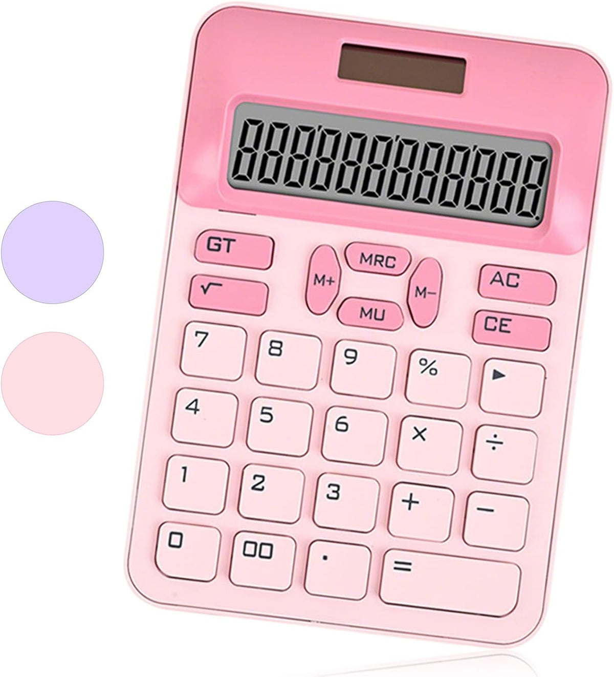 Cute Calculator with DIY Kitty Stickers, Pink Calculator 12 Digit Large LCD Display, Solar and Battery Powered, Office Accessories for Desk, Desktop Calculators for Office School (Pink)