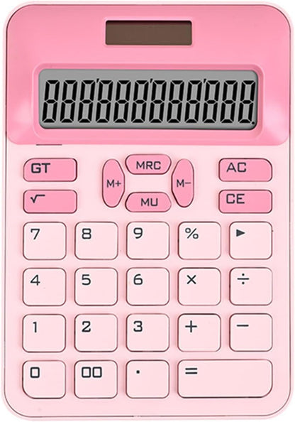 Cute Calculator with DIY Kitty Stickers, Pink Calculator 12 Digit Large LCD Display, Solar and Battery Powered, Office Accessories for Desk, Desktop Calculators for Office School (Pink)