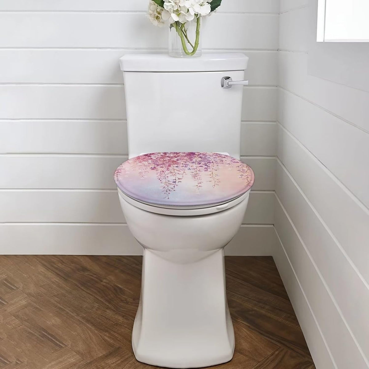 Pink Floral Toilet Cover Soft Plush Seat Covers Fits Most Toilet Lids Toilet Lid Cover Easy to Clean Comfortable Bathroom Toilet Lid Cover Seat