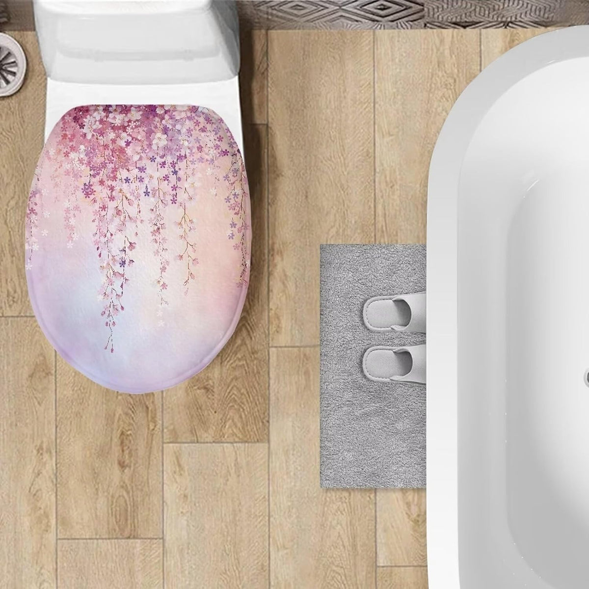 Pink Floral Toilet Cover Soft Plush Seat Covers Fits Most Toilet Lids Toilet Lid Cover Easy to Clean Comfortable Bathroom Toilet Lid Cover Seat