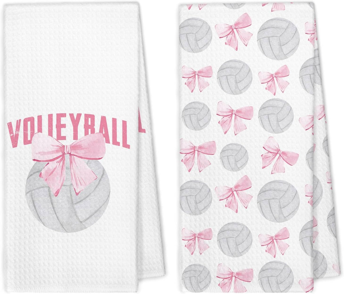 Coquette Pink Volleyball Bow Hand Towels, Volleyball Gifts for Teen Girls Players, Preppy Pink Bow Sports Decorative Hand Towels for Girls Bathroom, 16x24 Inch Set of 2
