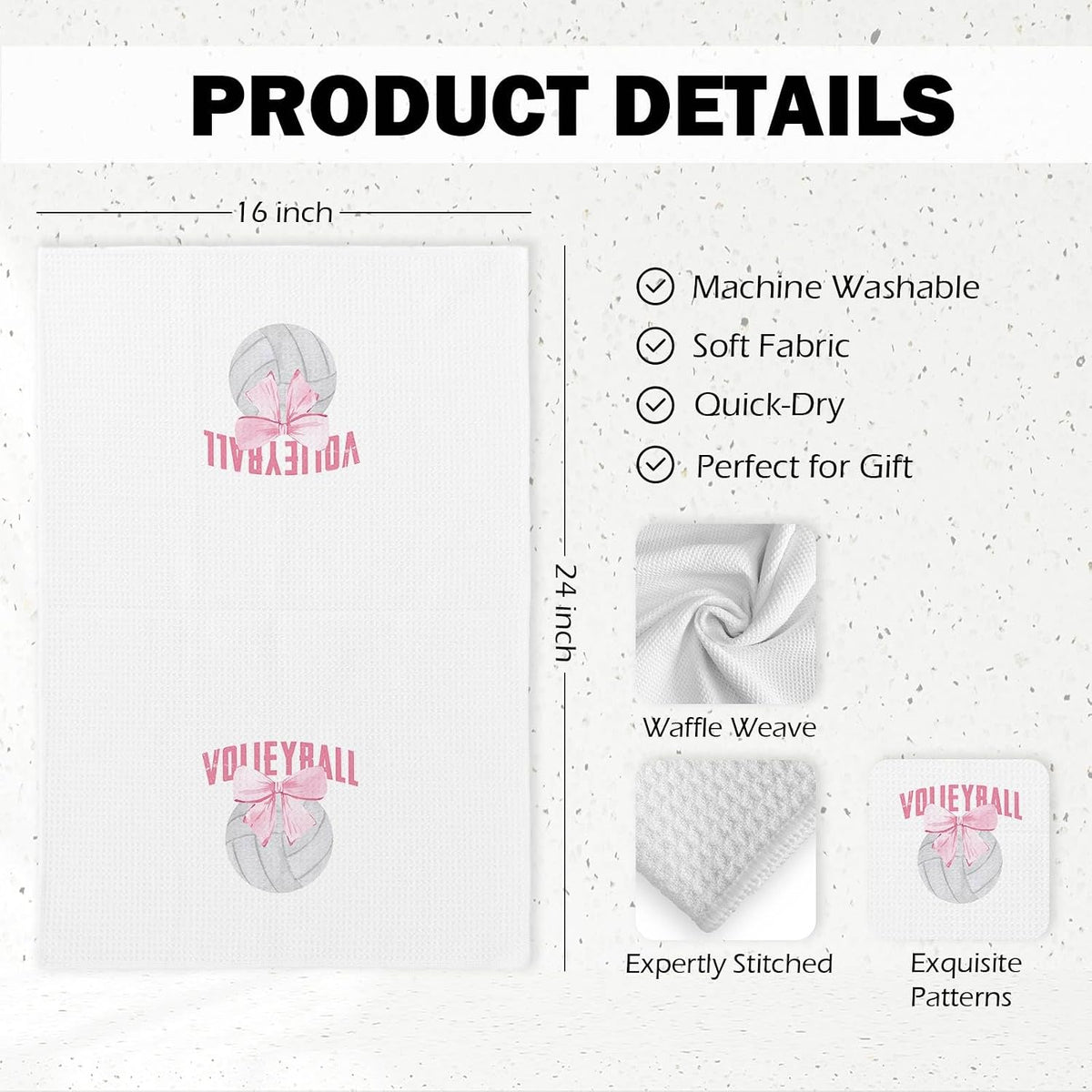 Coquette Pink Volleyball Bow Hand Towels, Volleyball Gifts for Teen Girls Players, Preppy Pink Bow Sports Decorative Hand Towels for Girls Bathroom, 16x24 Inch Set of 2