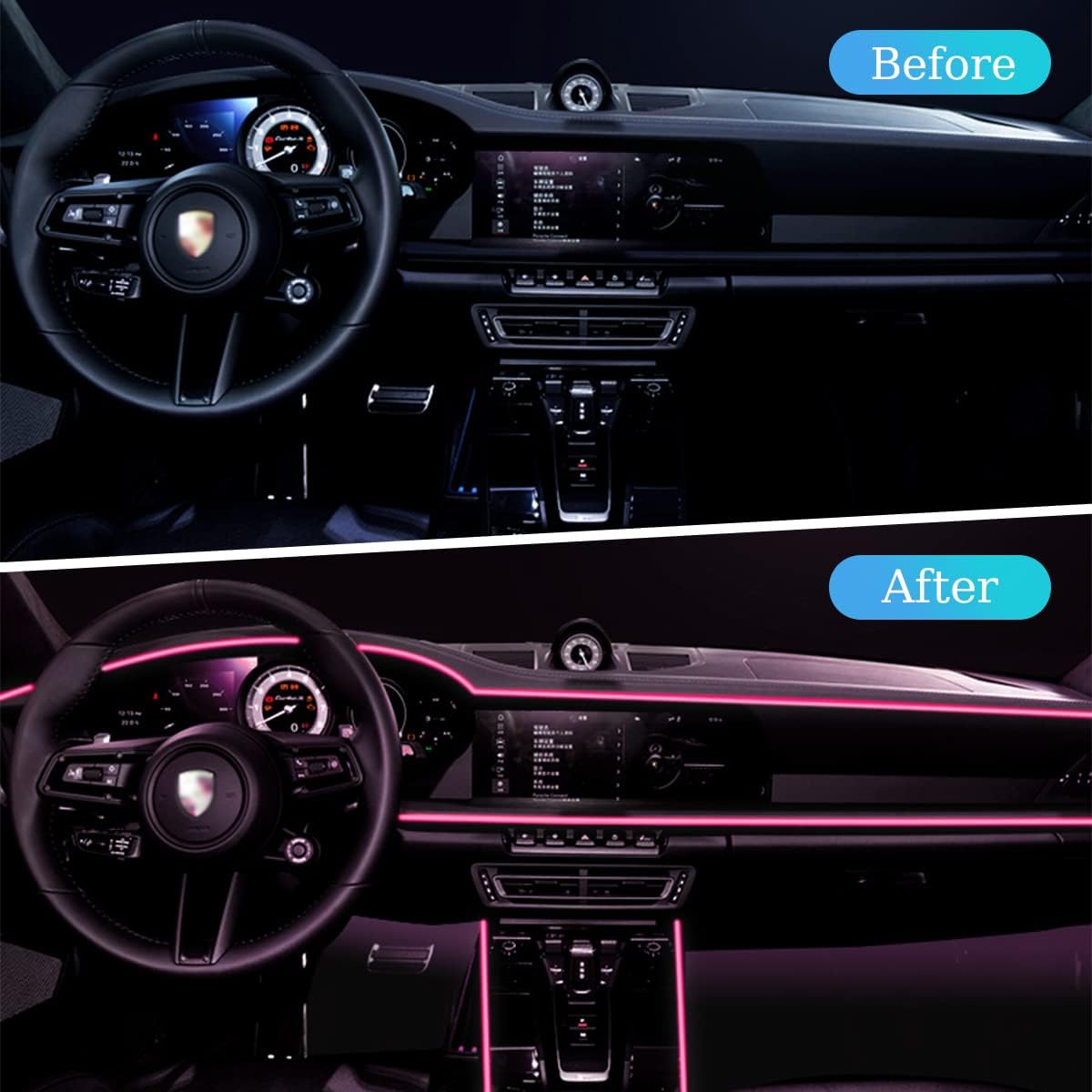 16FT EL Wire Strip Lights, USB Car Neon Trim, Sewing Edge, Pink