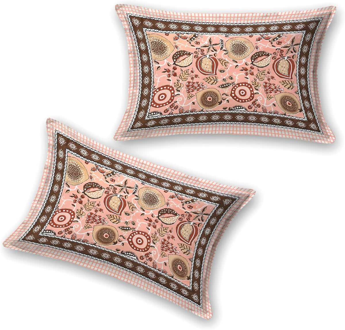 India 100% Pure Cotton Jaipuri Printed Double Bedsheet with 2 Pillow Covers | Traditional Sanganeri Floral Design | Soft Breathable Fabric | King Size Bedsheet (Peach Pink & Brown)