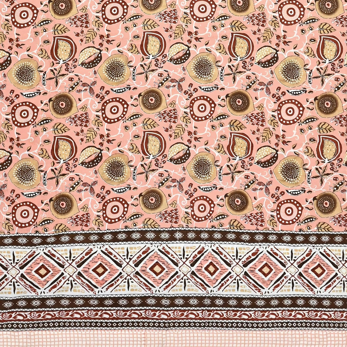 India 100% Pure Cotton Jaipuri Printed Double Bedsheet with 2 Pillow Covers | Traditional Sanganeri Floral Design | Soft Breathable Fabric | King Size Bedsheet (Peach Pink & Brown)