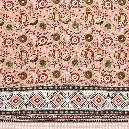 India 100% Pure Cotton Jaipuri Printed Double Bedsheet with 2 Pillow Covers | Traditional Sanganeri Floral Design | Soft Breathable Fabric | King Size Bedsheet (Peach Pink & Brown)
