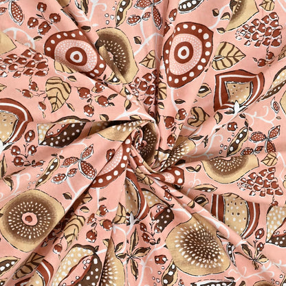 India 100% Pure Cotton Jaipuri Printed Double Bedsheet with 2 Pillow Covers | Traditional Sanganeri Floral Design | Soft Breathable Fabric | King Size Bedsheet (Peach Pink & Brown)