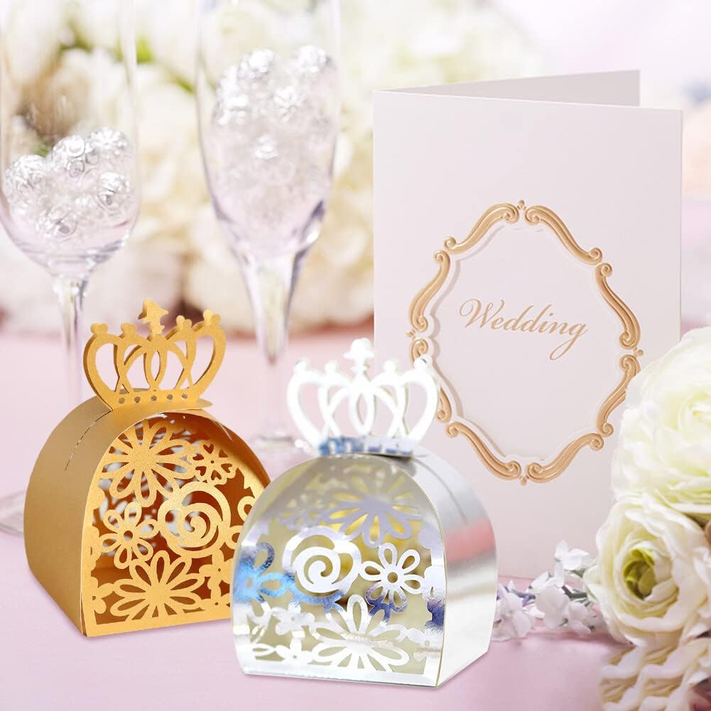 Katutude 50 Pcs Wedding Favor Boxes Small Candy Box Empty Paper Gift Boxes Baptism Favor Boxes Chocolate Candy Gift Box for Wedding Bridal Shower Baby Shower Birthday Party Decorations
