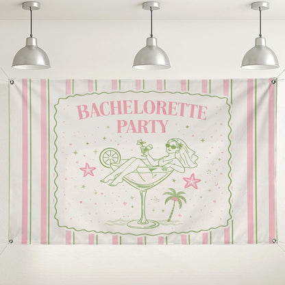 Bachelorette Party Backdrop, Retro Peach Green Striped Decoration, Fun Cocktail Theme Indoor/Outdoor Photo Background for Celebrations 71x43 Inch