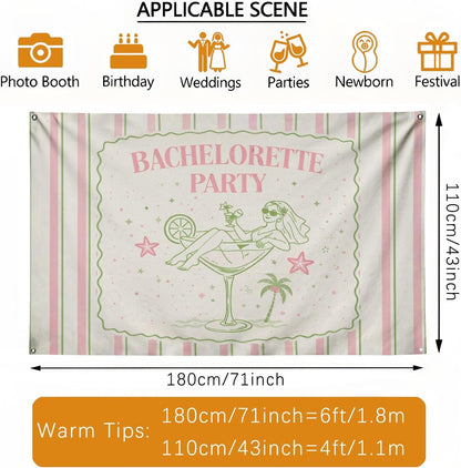Bachelorette Party Backdrop, Retro Peach Green Striped Decoration, Fun Cocktail Theme Indoor/Outdoor Photo Background for Celebrations 71x43 Inch