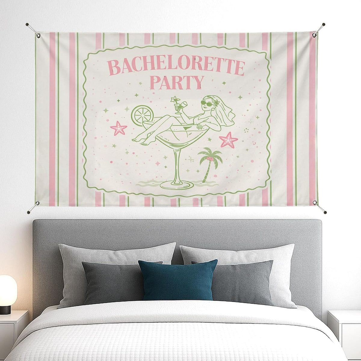 Bachelorette Party Backdrop, Retro Peach Green Striped Decoration, Fun Cocktail Theme Indoor/Outdoor Photo Background for Celebrations 71x43 Inch