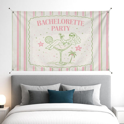 Bachelorette Party Backdrop, Retro Peach Green Striped Decoration, Fun Cocktail Theme Indoor/Outdoor Photo Background for Celebrations 71x43 Inch