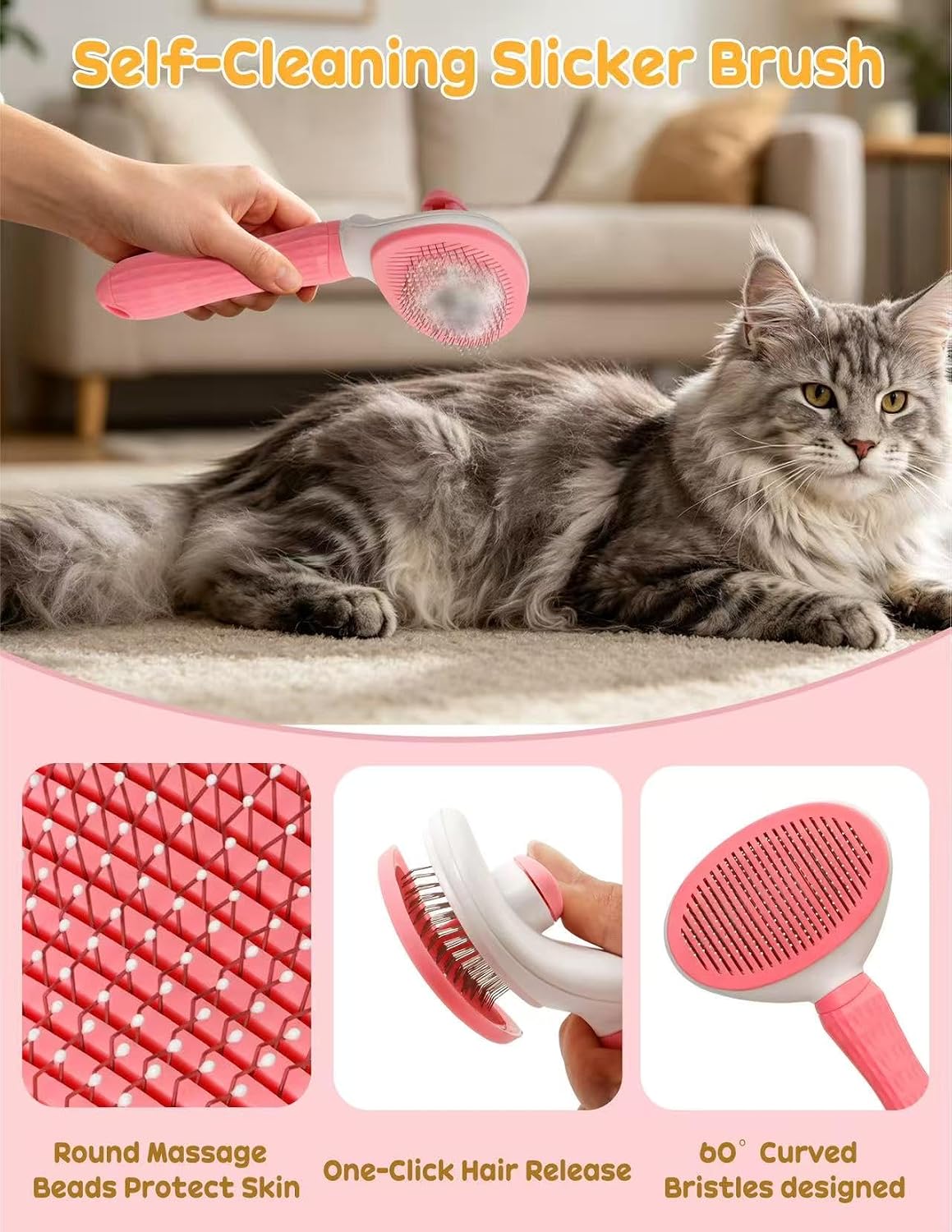 Dog Brush for Shedding 10 Pcs Set, Pet Grooming Kit Tools Pet Nail Clippers Nail Files Flea Comb, Pet Undercoat Long Hair Brush Suitable for Dogs and Cats (Pink)