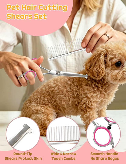 Dog Brush for Shedding 10 Pcs Set, Pet Grooming Kit Tools Pet Nail Clippers Nail Files Flea Comb, Pet Undercoat Long Hair Brush Suitable for Dogs and Cats (Pink)