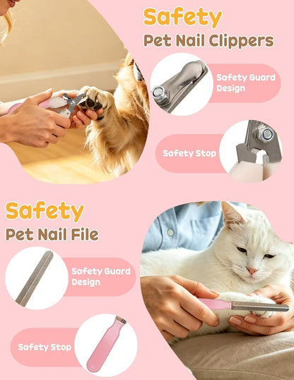 Dog Brush for Shedding 10 Pcs Set, Pet Grooming Kit Tools Pet Nail Clippers Nail Files Flea Comb, Pet Undercoat Long Hair Brush Suitable for Dogs and Cats (Pink)