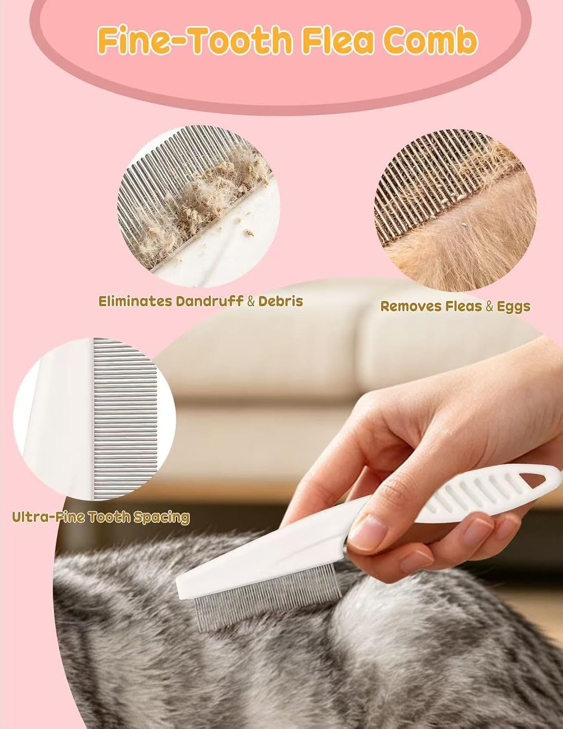 Dog Brush for Shedding 10 Pcs Set, Pet Grooming Kit Tools Pet Nail Clippers Nail Files Flea Comb, Pet Undercoat Long Hair Brush Suitable for Dogs and Cats (Pink)