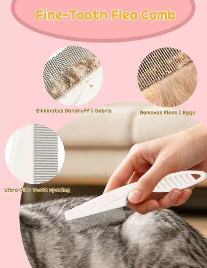 Dog Brush for Shedding 10 Pcs Set, Pet Grooming Kit Tools Pet Nail Clippers Nail Files Flea Comb, Pet Undercoat Long Hair Brush Suitable for Dogs and Cats (Pink)