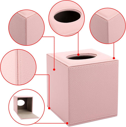 Tissue Box Cover Square,Magnetic Bottom PU Tissue Box Holder,Pink