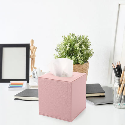 Tissue Box Cover Square,Magnetic Bottom PU Tissue Box Holder,Pink