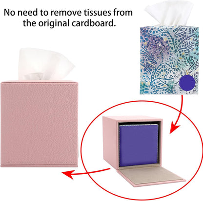 Tissue Box Cover Square,Magnetic Bottom PU Tissue Box Holder,Pink